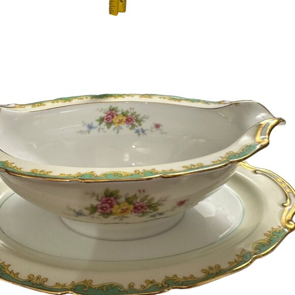 Noritake Japan M Pattern gravy boat with attached under plate floral Fine China - Picture 5 of 9